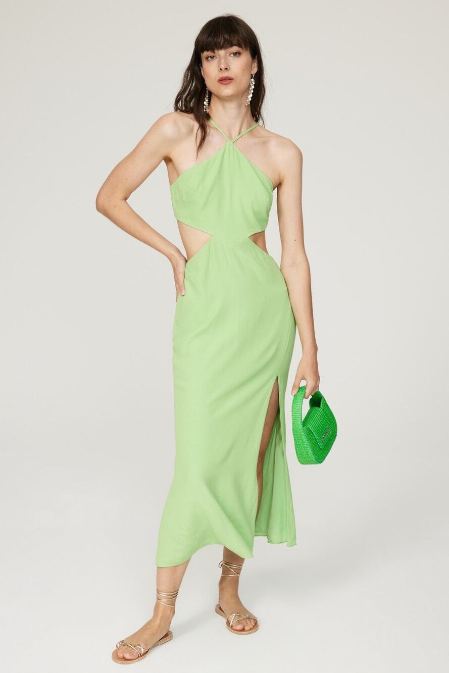Louna Green Halter Cutout Sleeveless Slit Midi Dress Size XS